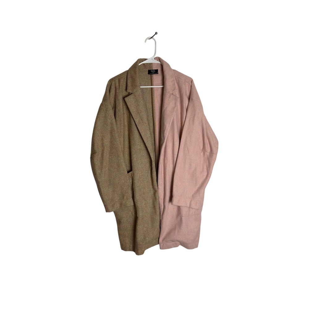 Lala Original Design Colorblock Herringbone Coat Pink Tan Wool Blend S/M